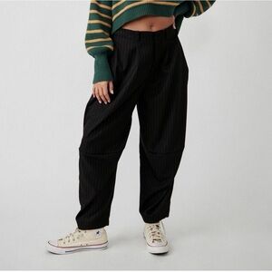 Pinstripe Wide Leg Trousers - Navy